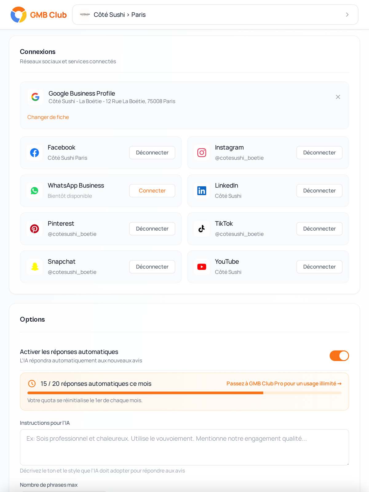 Les connexions de réseaux sociaux, ici affichées sur tablette.